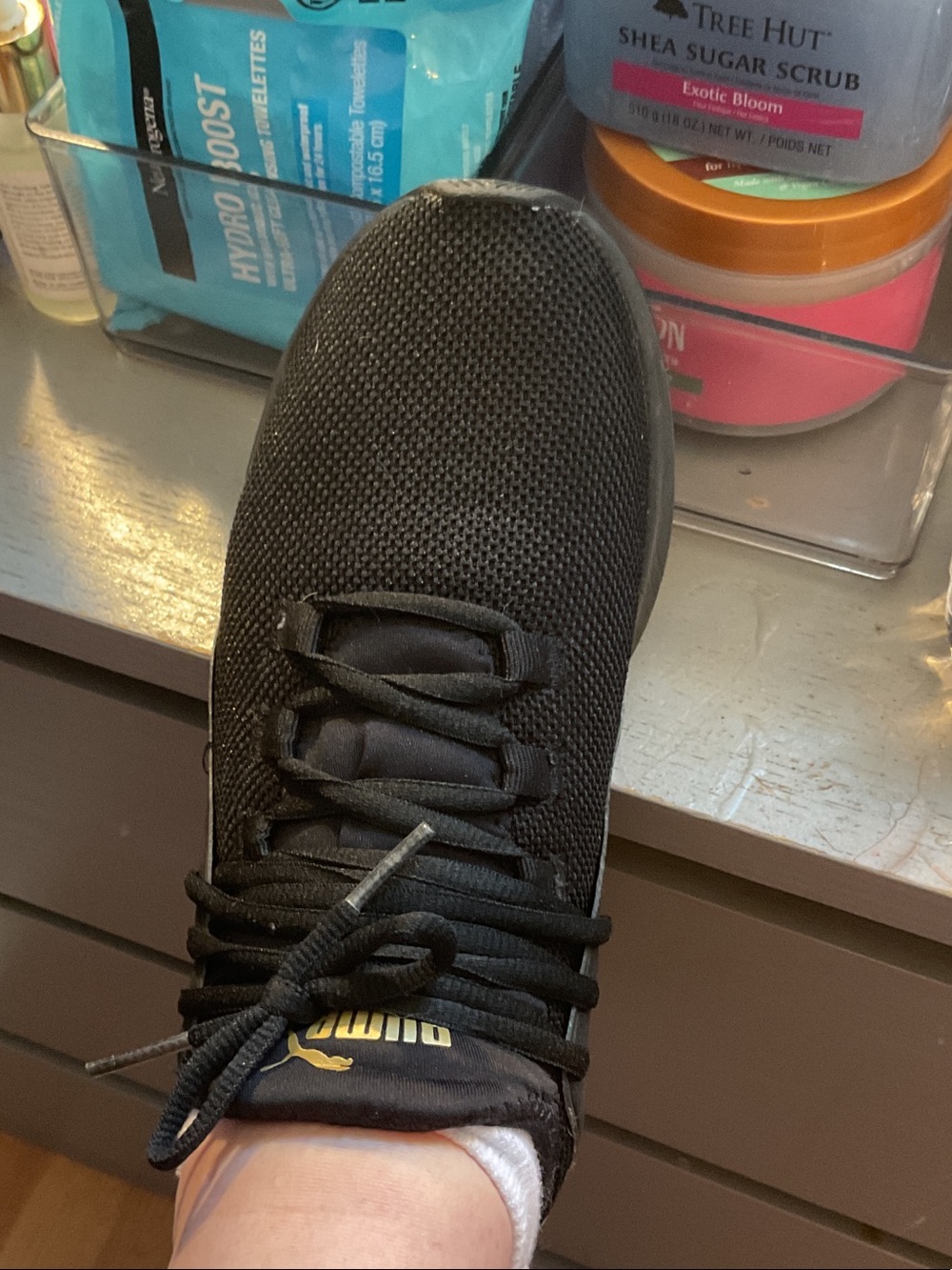 Puma Men’s Black Knit Athletic Sneaker with Gold Logo